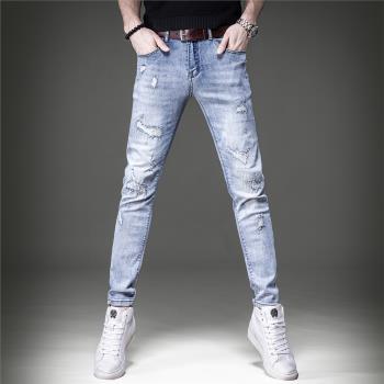 貴色歐貨破洞彈力修身秋冬牛仔褲