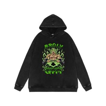 400克重磅水洗復古做舊連帽衛衣七龍珠動漫美式oversize潮牌外套