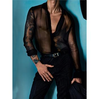 2024夏季潮流薄款透視長袖襯衫大碼寬松透氣休閑上衣Men's Shirts