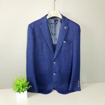 外貿工廠剪標尾貨修身休閑厚毛呢西服單西裝保暖呢子外套男士青年