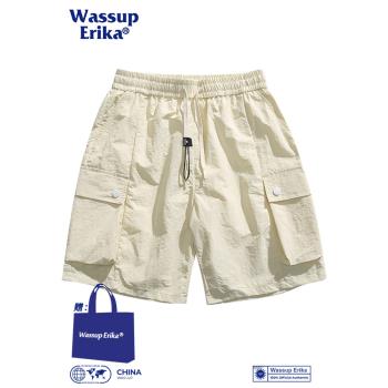 WASSUP ERIKA日系米白色工裝短褲男夏季透氣運動五分褲直筒薄中褲