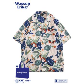 WASSUP ERIKA日系夏威夷沙灘冰絲襯衫男夏季休閑戶外速幹半袖襯衣