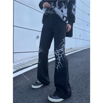 美式街頭潮牌荊棘刺繡牛仔褲男高街復古水洗休閑寬松百搭闊腿長褲