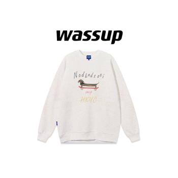 WASSUP潮牌個性復古男女圓領衛衣秋冬季純棉ins設計感情侶款上衣