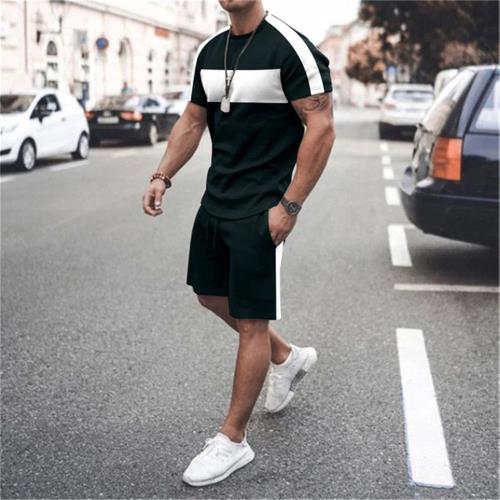 Round neck sports casual T-shirt set 圓領運動休閑T恤套裝男士