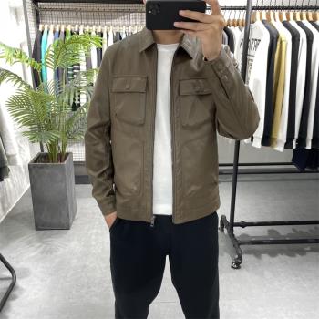 休閑工裝上衣加絨多口袋皮夾克