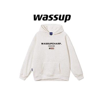 WASSUP潮牌個性復古男女連帽衛衣秋冬季重磅純棉設計感情侶款上衣