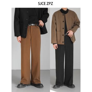ZPZ加厚韓系高腰潮流闊腿毛呢褲