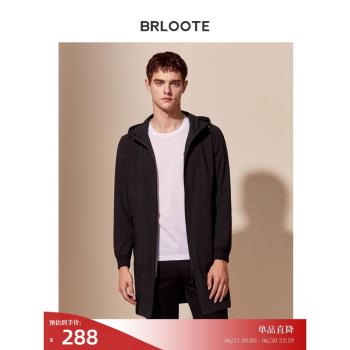 Brloote/巴魯特男士風衣 休閑時尚黑色連帽中長款風衣 春裝外套