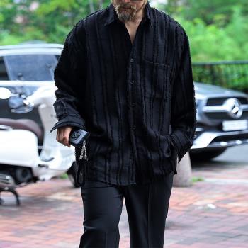 Mens shirts 歐美男裝純色襯衫長袖開衫休閑寬松襯衣男士上衣