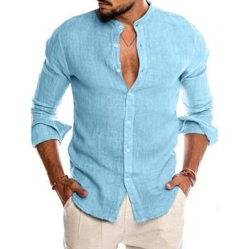 cardigan stand collar long sleeve mens shirt 開衫立領男襯衫