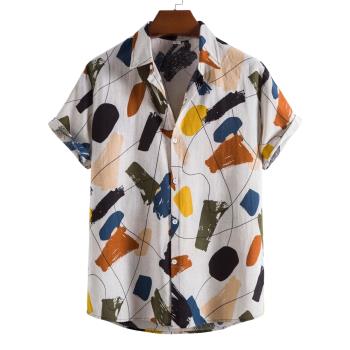 2022夏季歐美男士時尚休閑印花襯衣大碼翻領短袖襯衫men's shirts