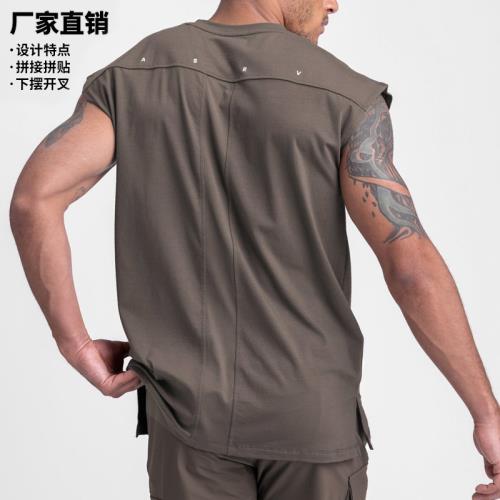 健身背心男夏歐美潮流印花寬松無袖t恤速干訓練打底衫Men T-Shirt