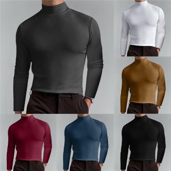 Mens T-shirt 歐美男裝性感t恤上衣透氣時尚潮流半高領打底衫男