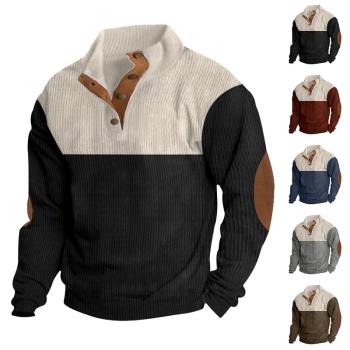 Men sweatshirt 男士燈芯絨拼色衛衣男戶外休閑紐扣立領寬松襯衫