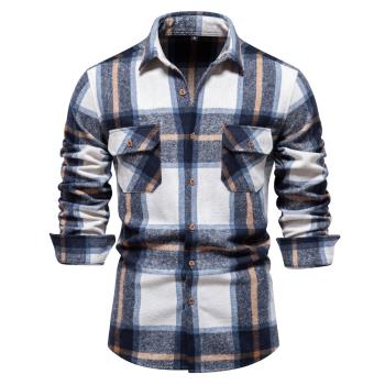 Mens shirts 商務男式歐碼口袋職業襯衣時尚格子長袖襯衫男上衣