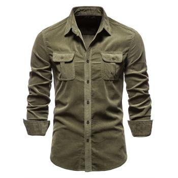 2024秋季休閑男士工裝水洗襯衫大碼純色翻領長袖襯衣Mens Shirts