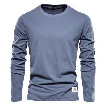 Mens T-shirt 男士長袖純色T恤衫潮流休閑運動外穿圓領打底衫