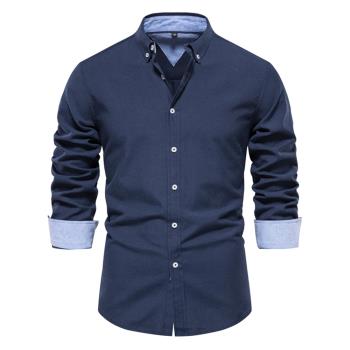 Mensshirts 歐美男裝修身襯衫男式休閑百搭時尚純色長袖上衣男