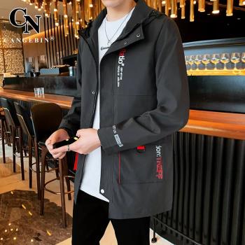外套男中長款夾克秋冬季2023新款加絨加厚潮牌休閑大碼工裝防風衣