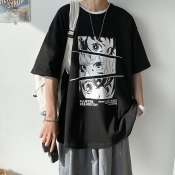 大碼日系卡通印花t恤男士短袖