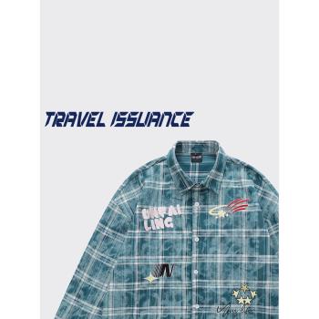 TRAVEL ISSUANCE 別忘記了 復古歐美時髦vintage刺繡寬松長袖襯衫