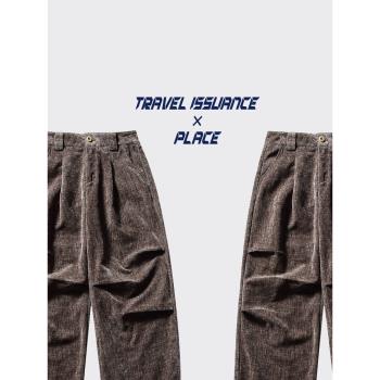 TRAVEL ISSUANCE 好運自然來 美式復古寬松直筒燈芯絨休閑長褲BF