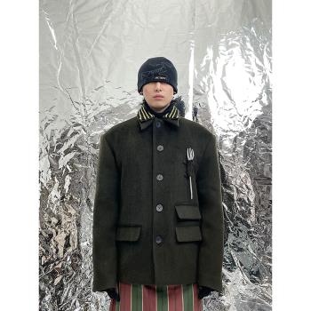 Pointless 24SS 原創簡約時尚高階感百搭叉子翻領羊絨保暖外套男