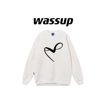 WASSUP潮牌個性復古純棉男女圓領衛衣秋冬季設計感ins情侶款上衣