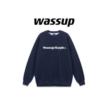 WASSUP潮牌男女圓領衛衣秋冬設計感復古純棉ins情侶款上衣外套衫
