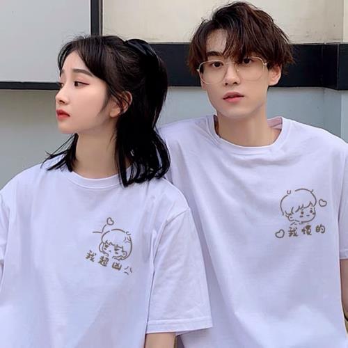 roroa重磅純棉情侶短袖夏季小眾設計高級感寬松簡約百搭情侶T恤