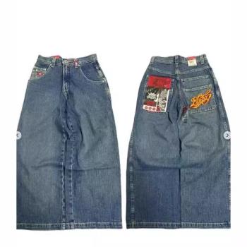 歐美復古闊腿牛仔褲jnco美式街頭嘻哈個性原宿y2k直筒休閑褲jeans