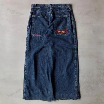 歐美y2k寬松牛仔褲jnco嘻哈搖滾刺繡街頭復古原宿高腰闊腿牛仔褲