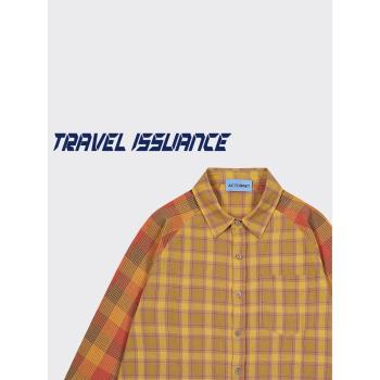 TRAVEL ISSUANCE 不是滋味 復古歐美拼接撞色寬松長袖襯衫情侶BF