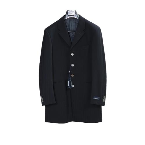 Corneliani 黑灰色中長款 經典緞紋羊毛單排扣紳士毛呢大衣 IT46