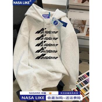 NASA大碼連帽套頭衛衣男女情侶裝春秋冬季加絨加厚外套薄款上衣服