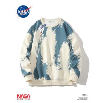 NASA聯名設計感圓領衛衣男春秋新款潮牌寬松休閑百搭長袖套頭上衣