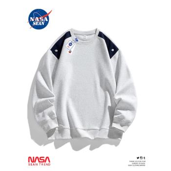 NASA聯名套頭圓領衛衣男春秋2024新款潮牌青少年寬松長袖T恤上衣