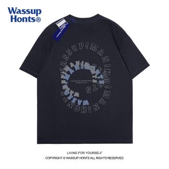 WASSUP HONTS夏季美式字母短袖t恤男女街頭塗鴉潮牌純棉重磅半袖