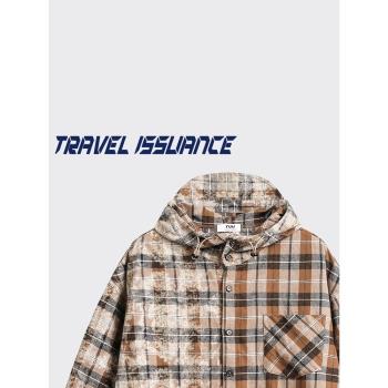 TRAVEL ISSUANCE 不懼風雨 美式痞帥寬松休閑連帽襯衫男女百搭bf