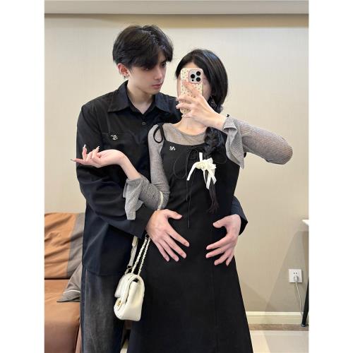 法式情侶裝春秋季一裙一衣襯衫小眾設計感吊帶2026新款高級感套裝