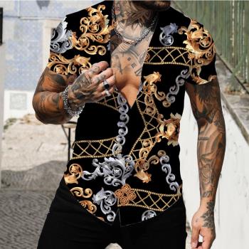 Mens foreign trade 3D printed shirt 男式復古襯衣3D印花襯衫