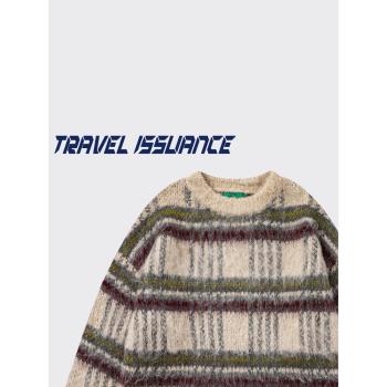 TRAVEL ISSUANCE 受到歡迎 美式潮牌時尚撞色BF條紋寬松針織毛衣