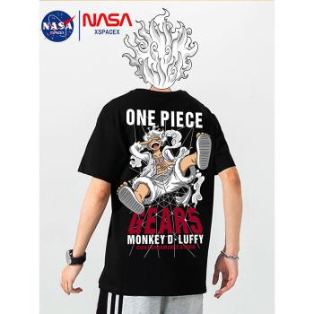 NASA聯名短袖t恤男潮牌寬松百搭海賊王日系卡通學生情侶純棉上衣