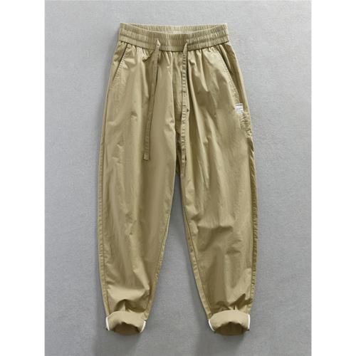 日系簡約工裝褲男夏季薄款純棉休閑褲直筒寬松百搭九分褲子松緊腰