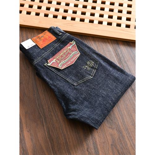 重磅硬貨 赤耳紅邊 阿美咔嘰復古工裝水洗彈力休閑直筒牛仔長褲