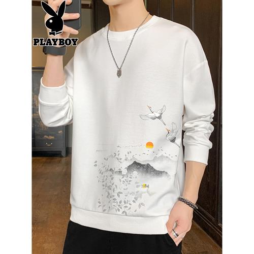 花花公子男士長袖T恤春秋季2025新款圓領衛衣上衣潮牌夏季打底衫