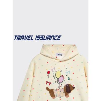 TRAVEL ISSUANCE 小狗氣球 美式趣味卡通多巴胺印花寬松連帽衛衣
