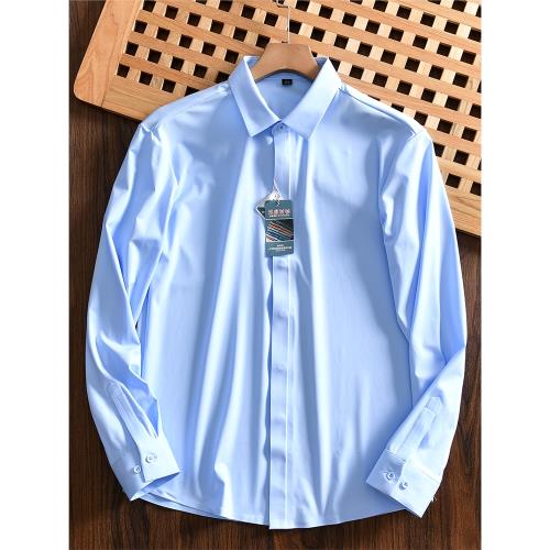 渠道訂單！無痕壓膠抗皺高彈力！男士商務休閑純色長袖襯衫襯衣秋