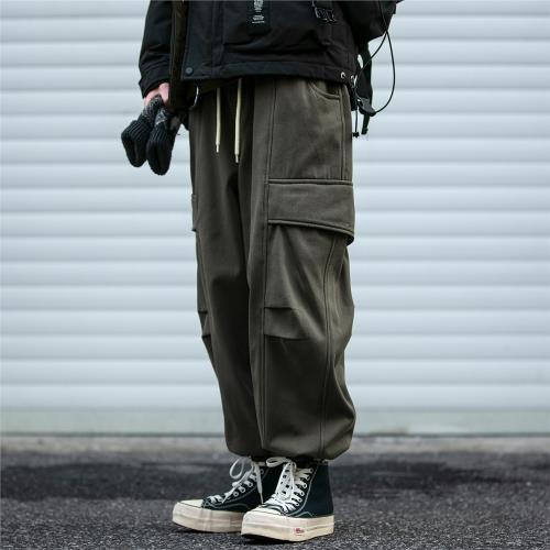 日系復古百搭加絨加厚工裝褲潮牌男青年寬松休閑保暖束腳長褲子